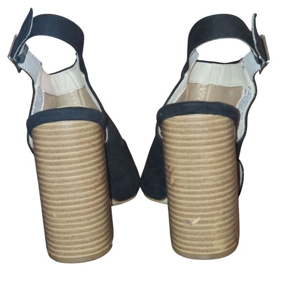 Madden NYC Chunky Stacked Heel Sandal Slingback Black Micro Suede 5" size 10M - Picture 9 of 16